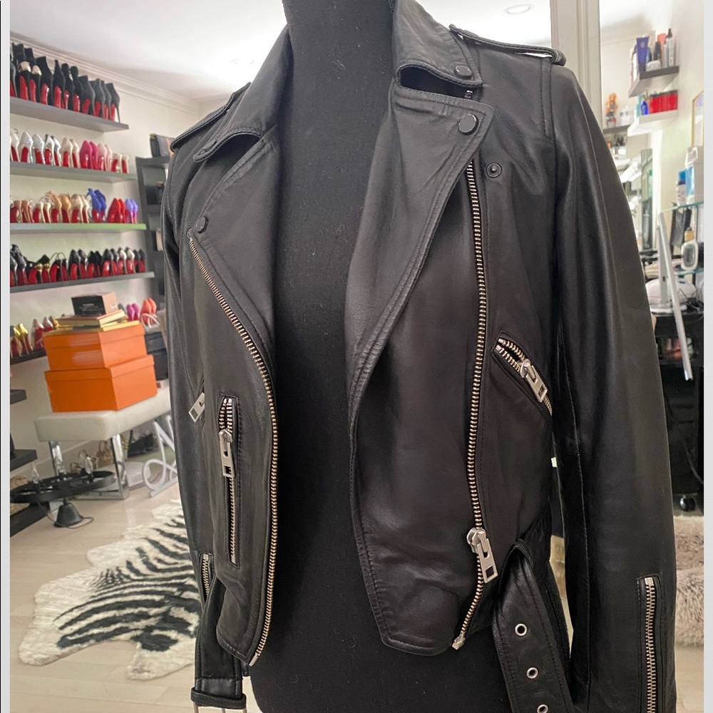 All Saints Black Leather Jacket Size 2 - Picture 1 of 2